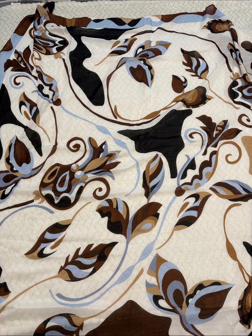 Decorative Floral Quilt Cover in Cream, Brown & Light Blue